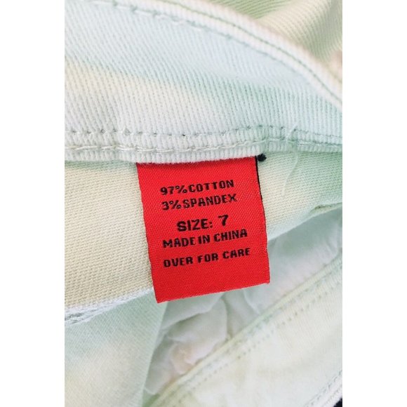 Vintage 90's Y2K Pastel Green Denim Frayed Edge Gold Studded Short Shorts - Picture 6 of 7